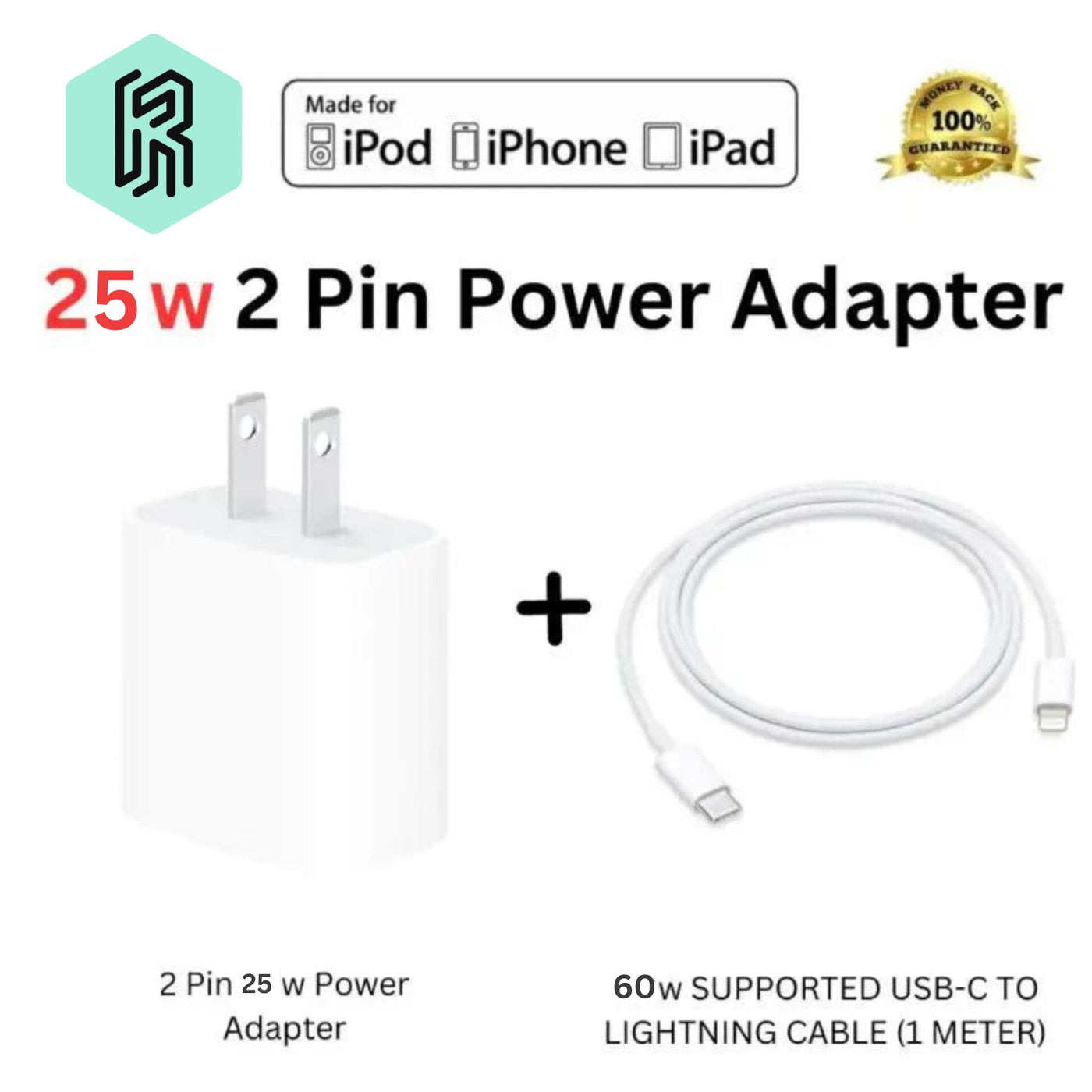 25w 2 Pin Original Adapter with 60w Supported Cable