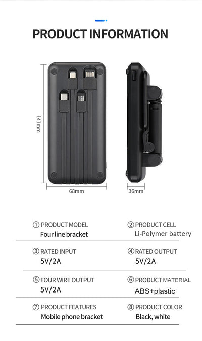 2 IN 1 POWER BANK + MOBILE STAND WITH ALL FIXED WIRES