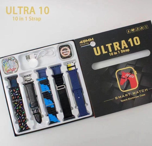ULTRA 10 SMART WATCH (10IN1) 10  STRAPS (FREE SILICON CASE)
