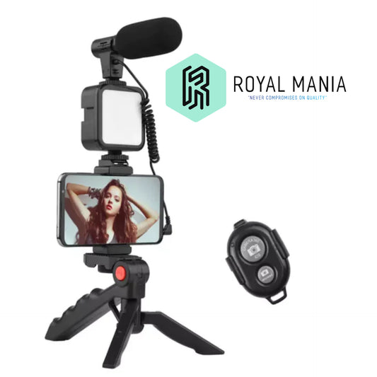 HIGH QUALITY VIDEO VLOGGING KIT WITH MICROPHONE | LED FILL LIGHT | TRIPOD STAND | BLUETOOTH REMOTE