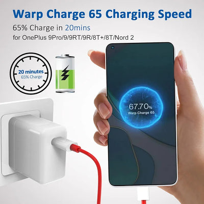 OnePlus 65w Warp Adapter with Supported Cable