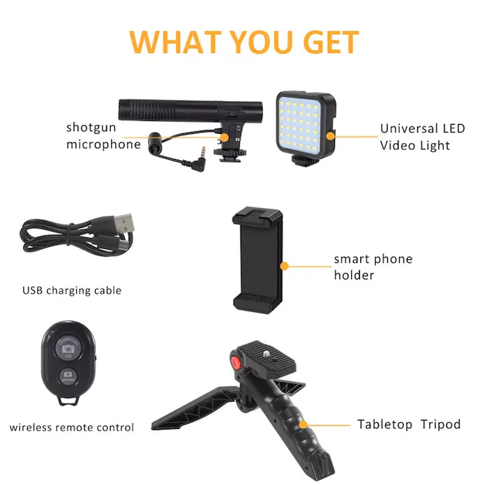 HIGH QUALITY VIDEO VLOGGING KIT WITH MICROPHONE | LED FILL LIGHT | TRIPOD STAND | BLUETOOTH REMOTE